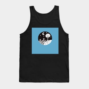 Whimsical Lighthouse Night Time Ink Illustration with a light blue background Tank Top